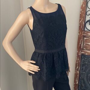 Chic Navy/Black Lace Peplum Top